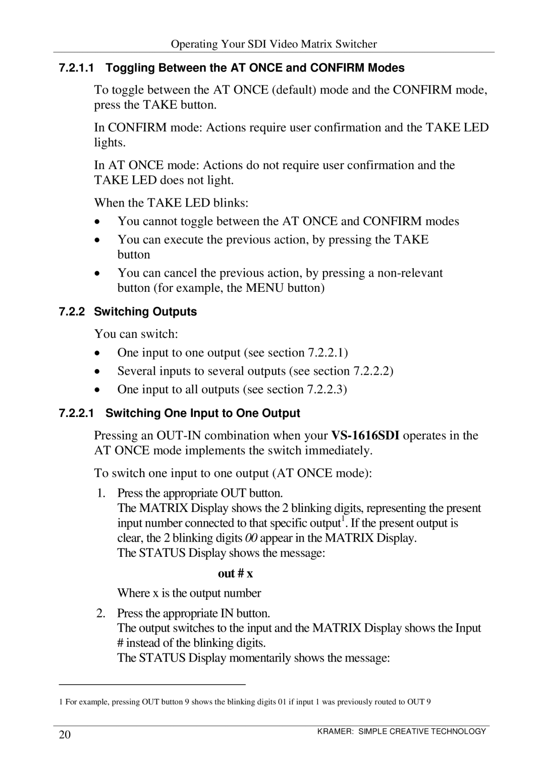 Kramer Electronics VS-1616SDI user manual Out # 