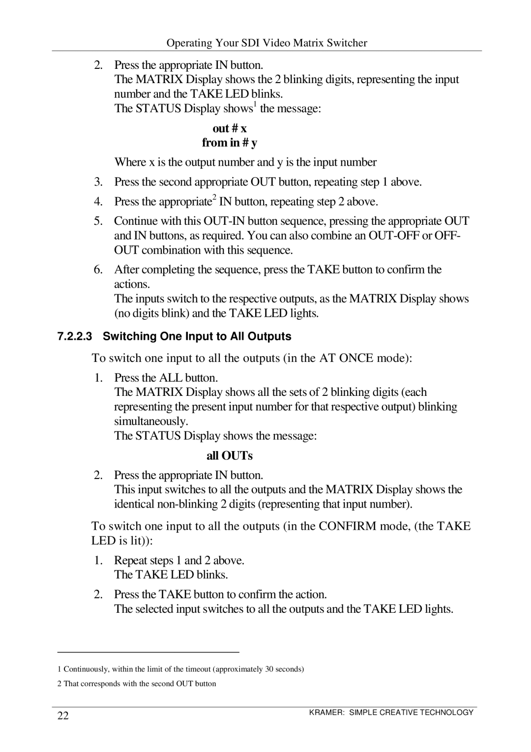 Kramer Electronics VS-1616SDI user manual All OUTs 