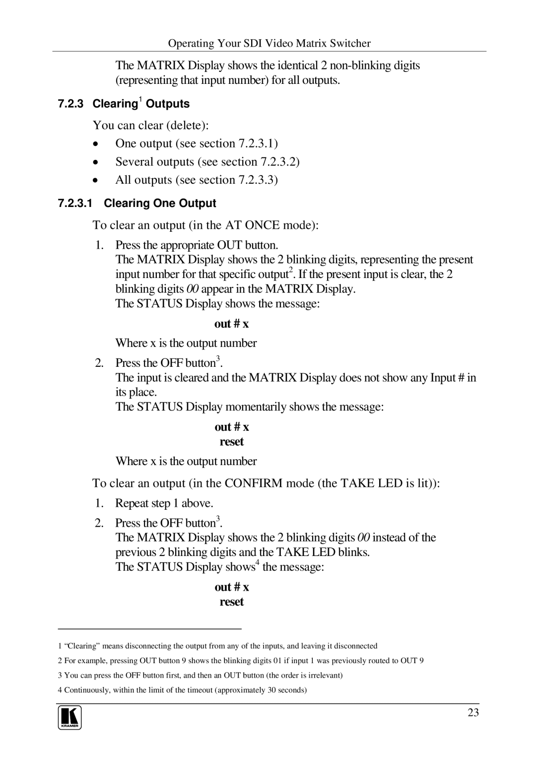 Kramer Electronics VS-1616SDI user manual Out # Reset 