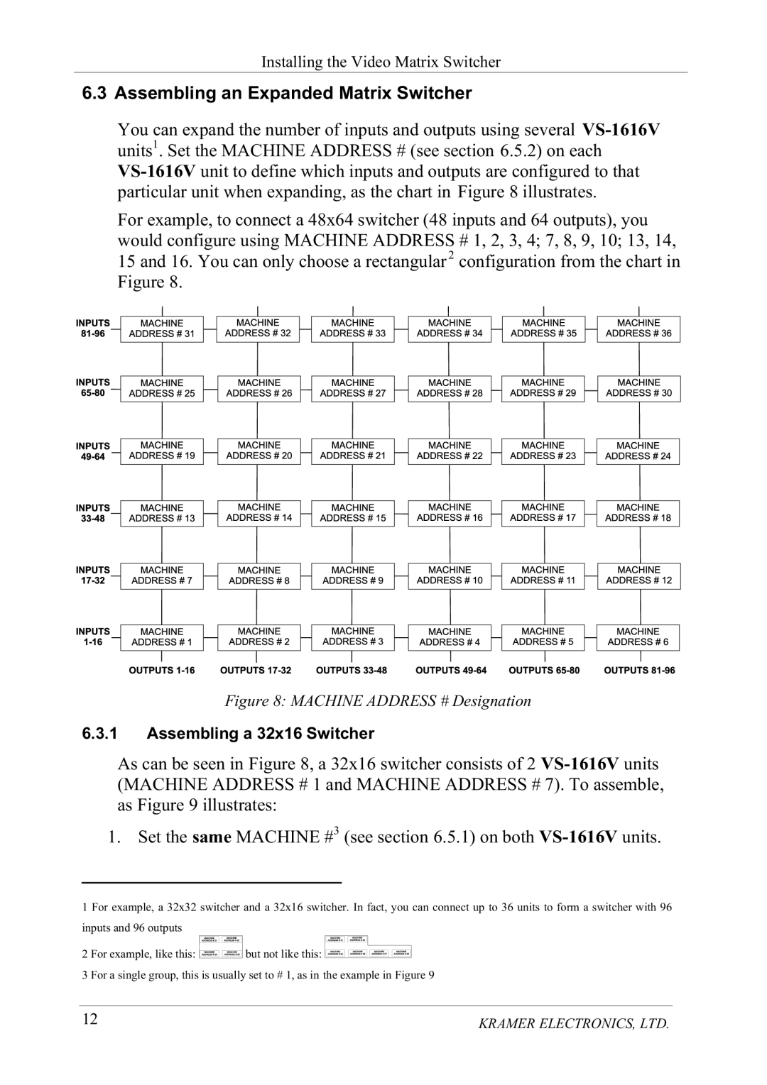 Kramer Electronics VS-1616V manual $VVHPEOLQJDQSDQGHG0DWUL6ZLWFKHU, LJXUH0$&+,1$566HVLJQDWLRQ $VVHPEOLQJD6ZLWFKHU 