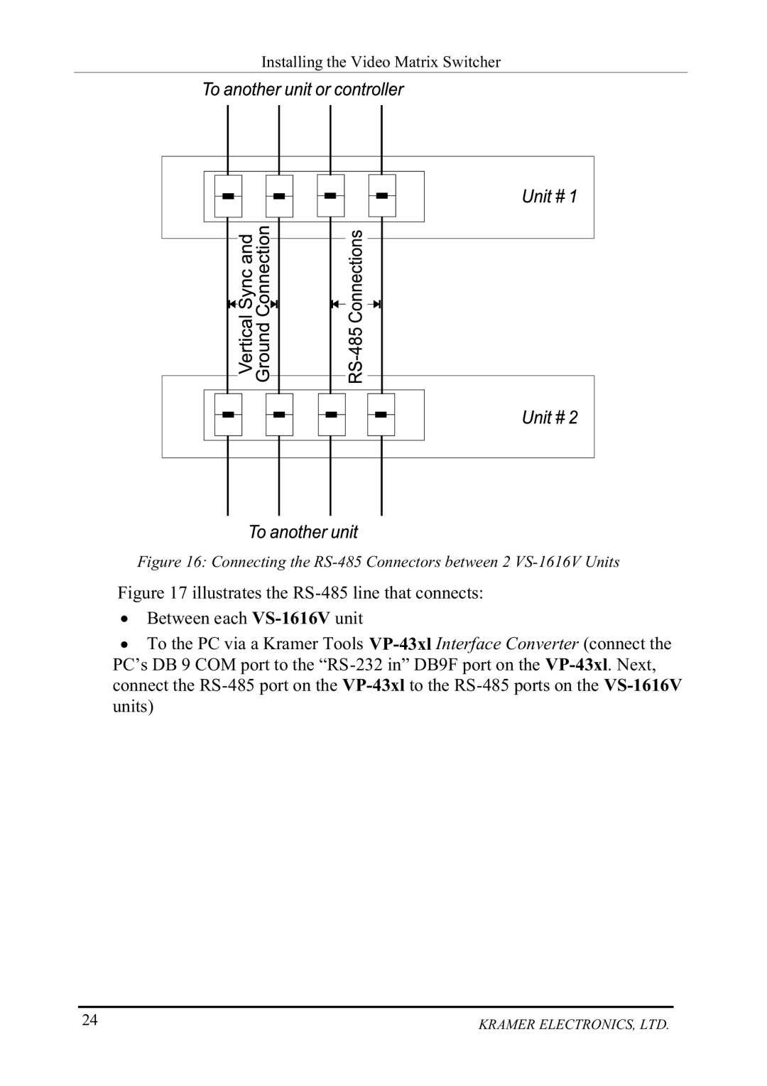 Kramer Electronics VS-1616V manual HWZHHQHDFK969XQLW, LJXUHLOOXVWUDWHVWKH56OLQHWKDWFRQQHFWV 