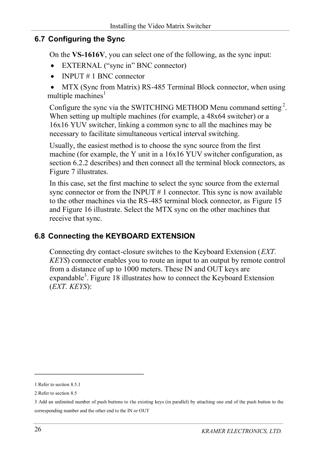 Kramer Electronics VS-1616V manual 1387%1&FRQQHFWRU, RQILJXUHWKHV\QFYLDWKH6,7&+,1*07+20HQXFRPPDQGVHWWLQJ 