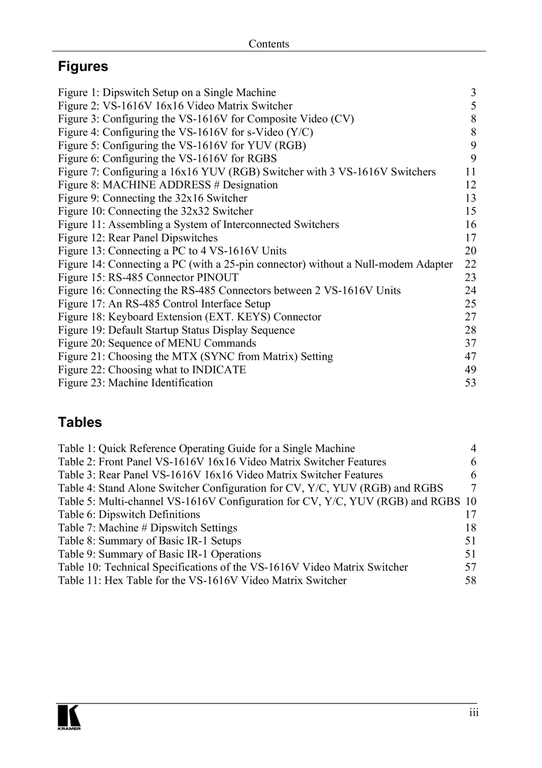 Kramer Electronics VS-1616V manual Ljxuhv, 7DEOHV 