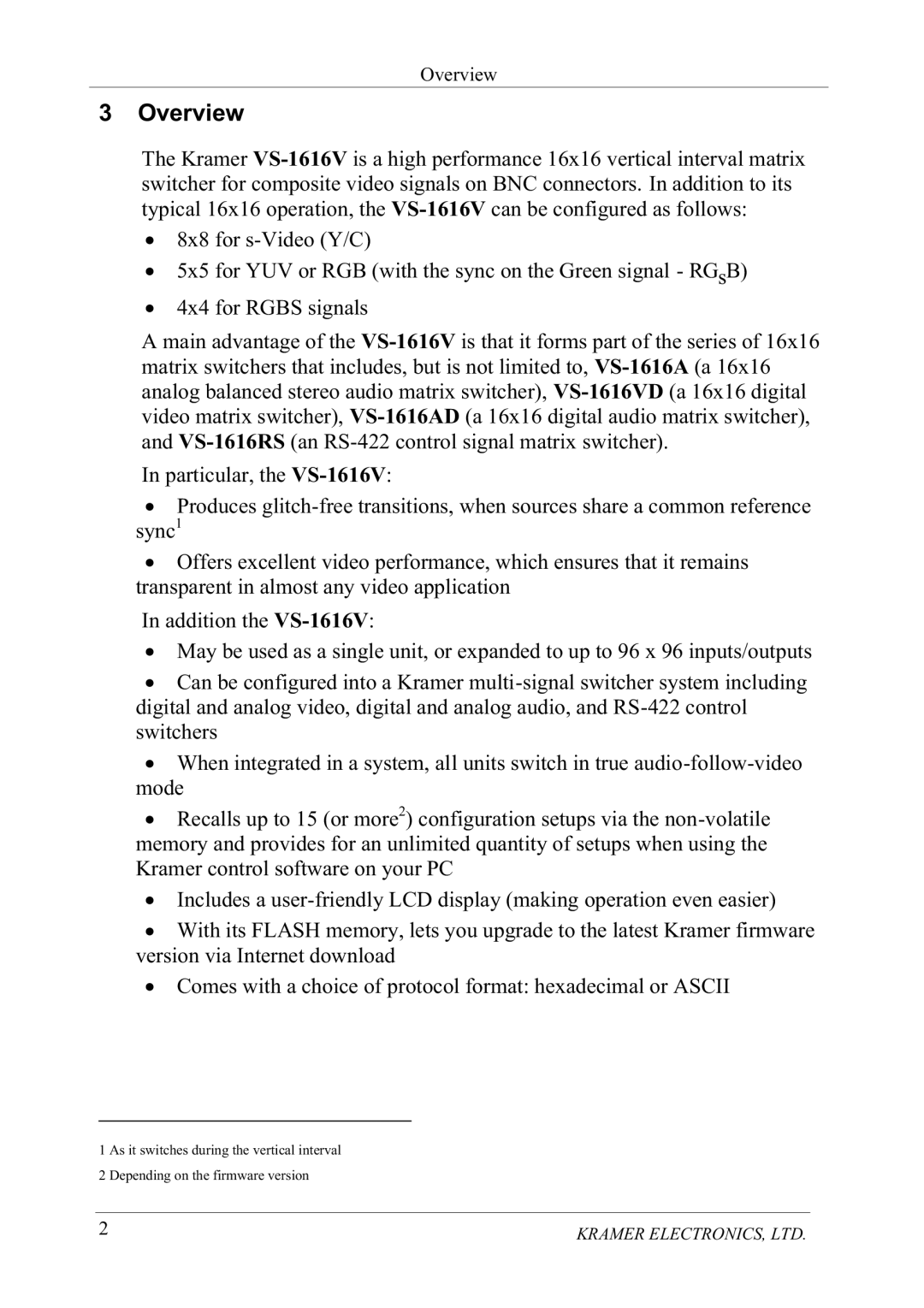 Kramer Electronics VS-1616V manual 2YHUYLHZ, Wudqvsduhqwlqdoprvwdq\Ylghrdssolfdwlrq, Vzlwfkhuv, UDPHUFRQWUROVRIWZDUHRQ\RXU3 