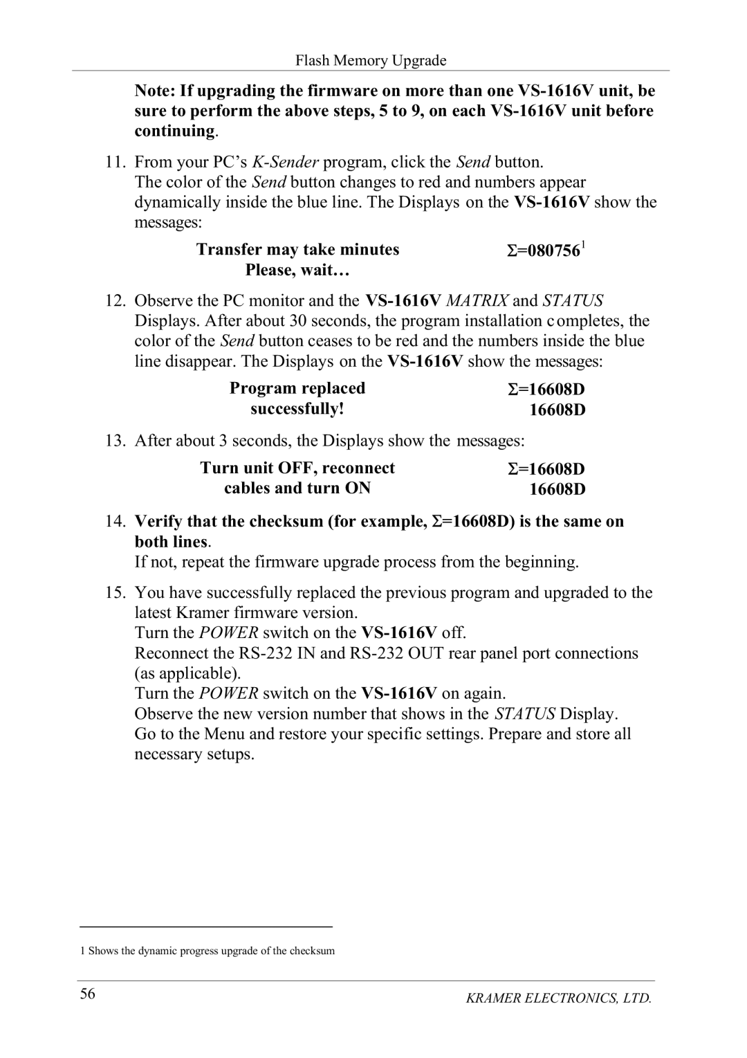 Kramer Electronics VS-1616V manual Frqwlqxlqj, 7XUQWKH325VZLWFKRQWKH969RQDJDLQ, $Iwhuderxwvhfrqgvwkhlvsod\Vvkrzwkhphvvdjhv 