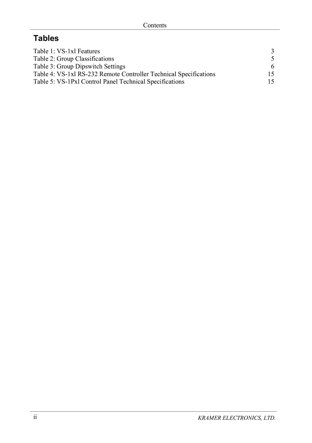 Kramer Electronics vs-1x1 user manual 7DEOHV, 7DEOH*URXS&ODVVLILFDWLRQV 7DEOH*URXSLSVZLWFK6HWWLQJV, $05/&7521,&6/7 