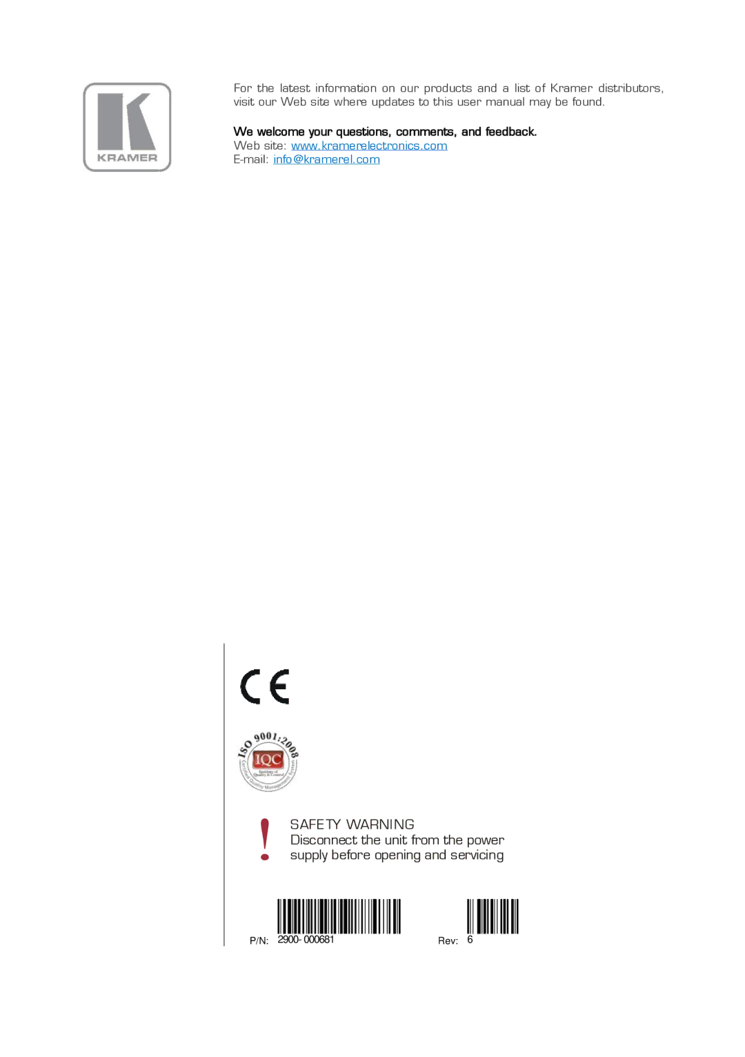 Kramer Electronics VS-211H user manual Safety Warning 