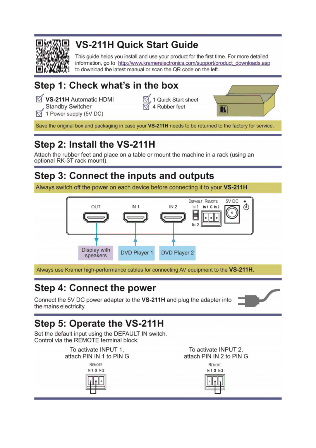 Kramer Electronics VS-211H user manual 