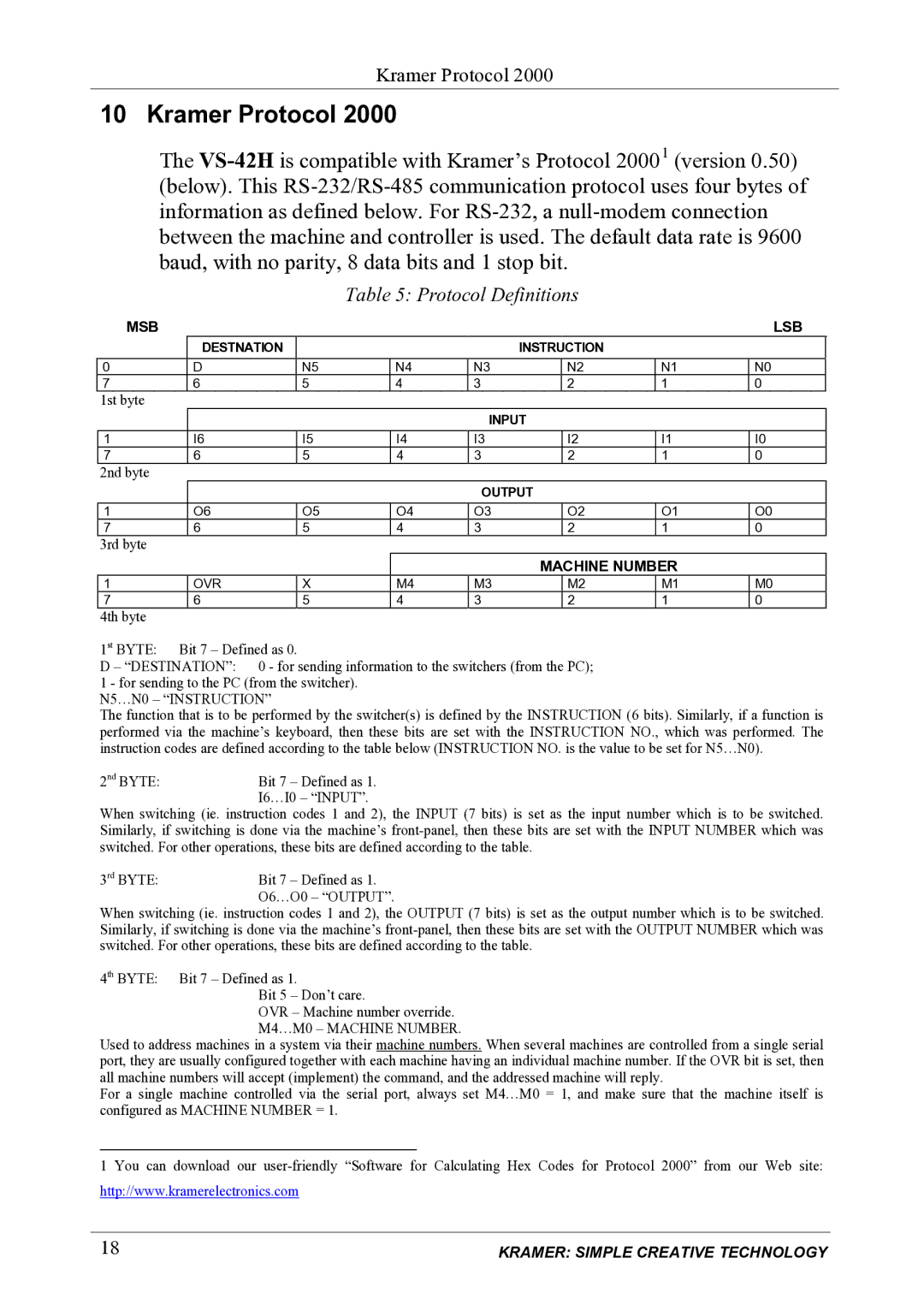 Kramer Electronics VS-42H user manual Kramer Protocol, Protocol Definitions 