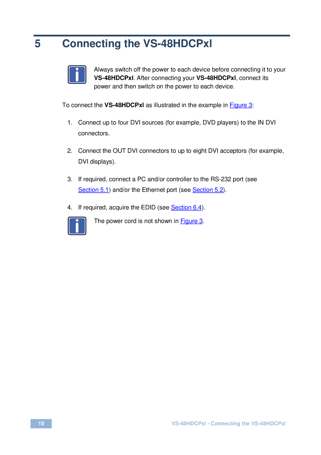 Kramer Electronics vs-48hdcpx1 user manual Connecting the VS-48HDCPxl 