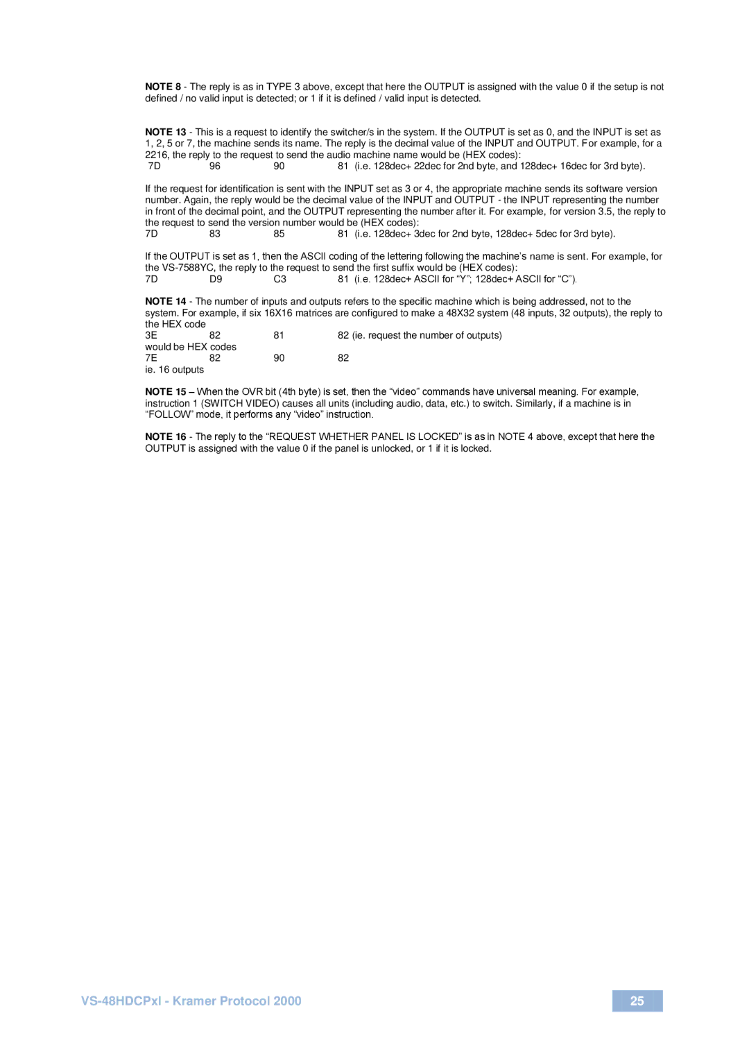 Kramer Electronics vs-48hdcpx1 user manual VS-48HDCPxl Kramer Protocol 