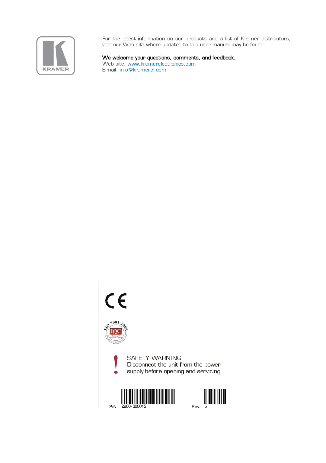 Kramer Electronics vs-48hdcpx1 user manual Safety Warning 