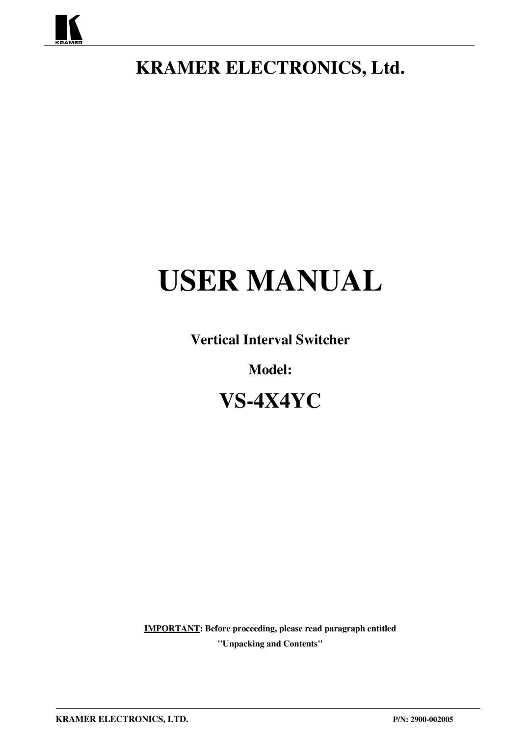 Kramer Electronics user manual VS-4X4YC 