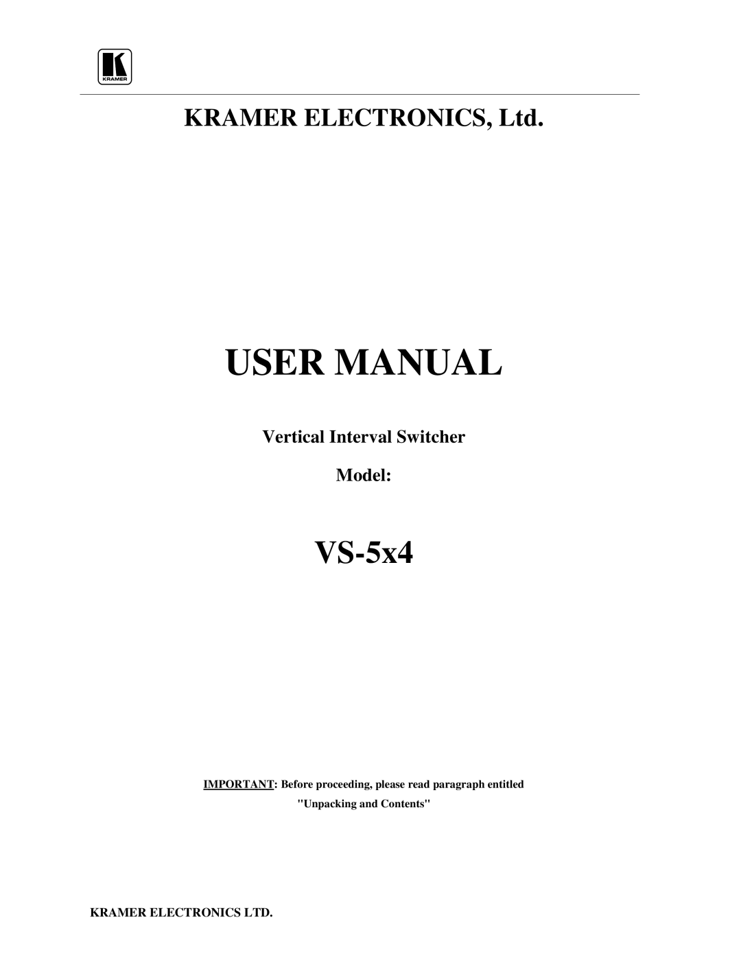 Kramer Electronics VS-5x4 user manual 