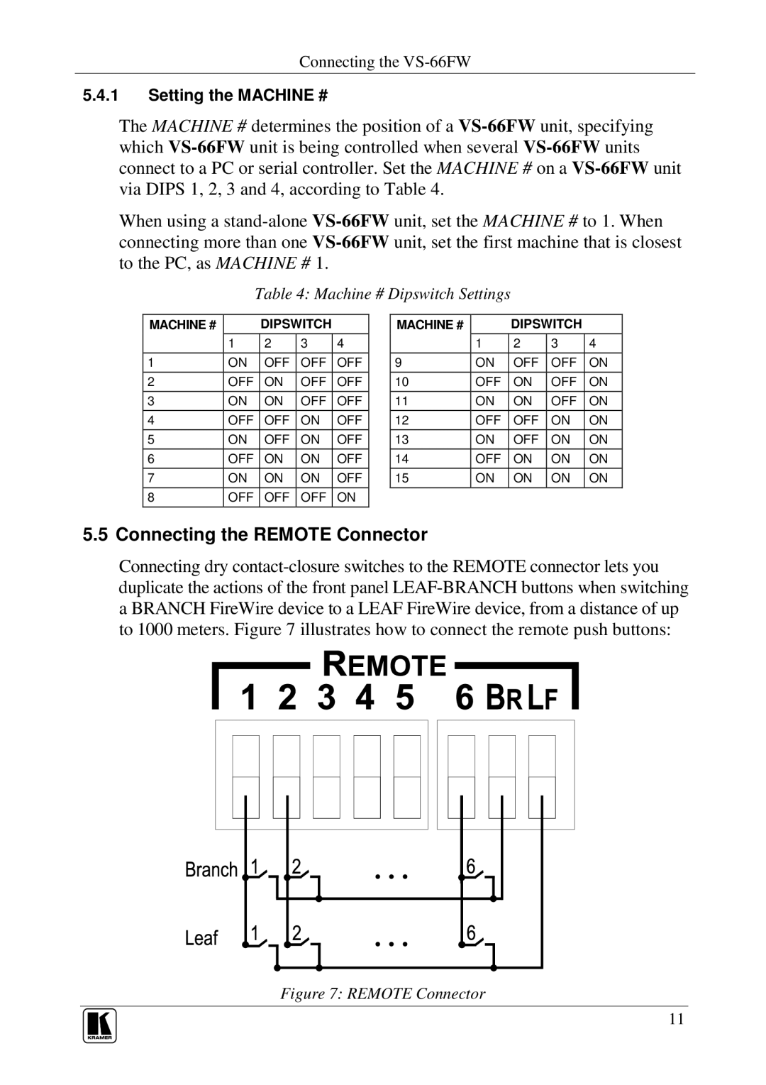 Kramer Electronics VS-66FW user manual Connecting the Remote Connector 