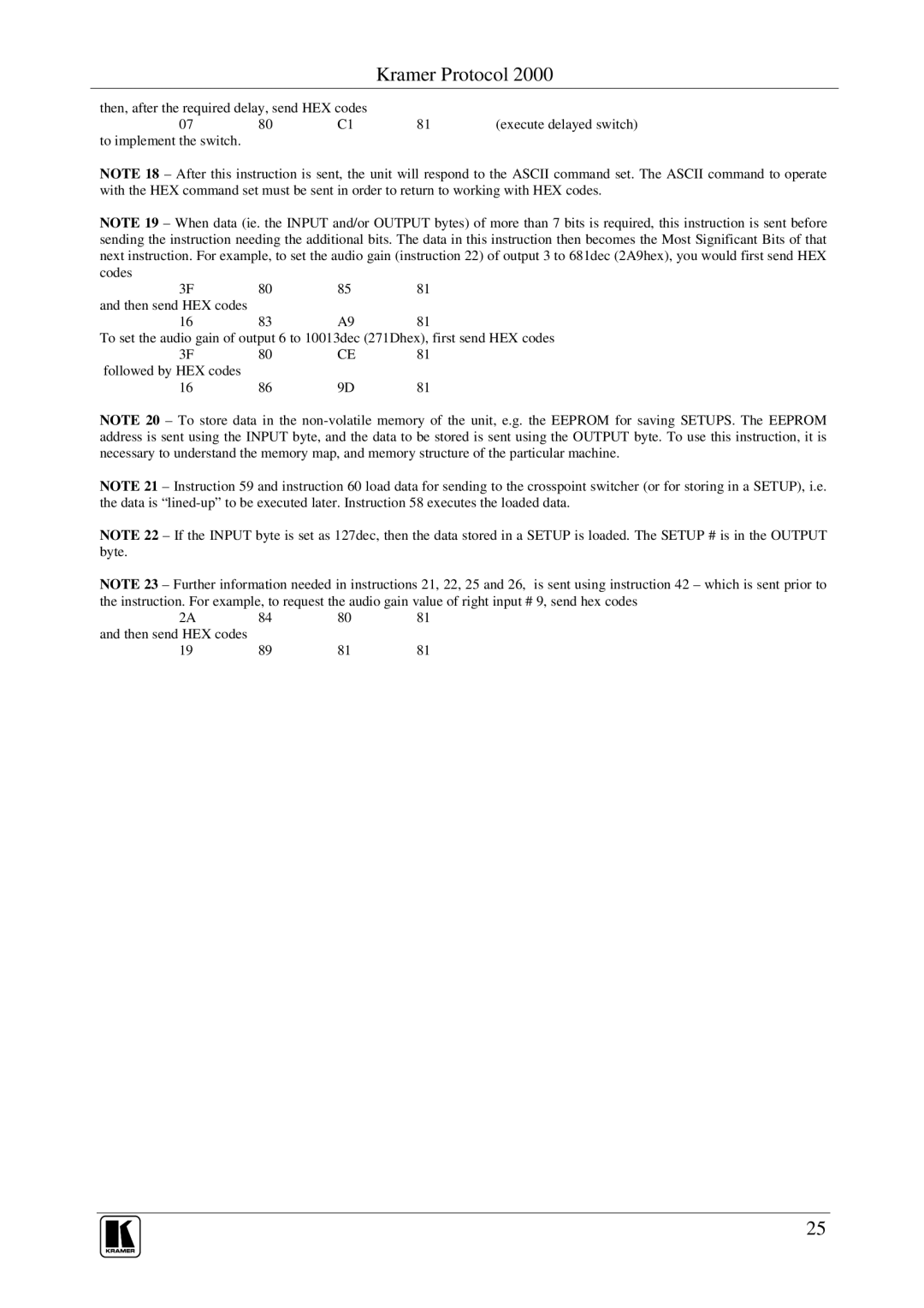 Kramer Electronics VS-66FW user manual Then send HEX codes 