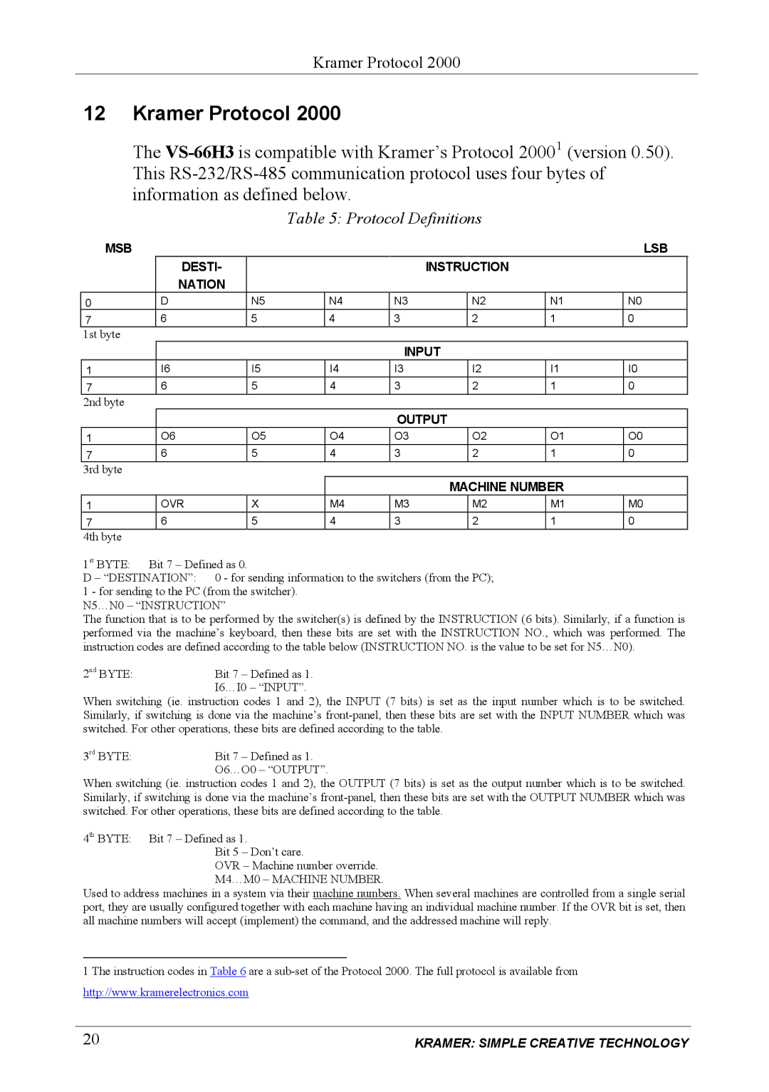 Kramer Electronics VS-66H3 user manual Kramer Protocol, Protocol Definitions 