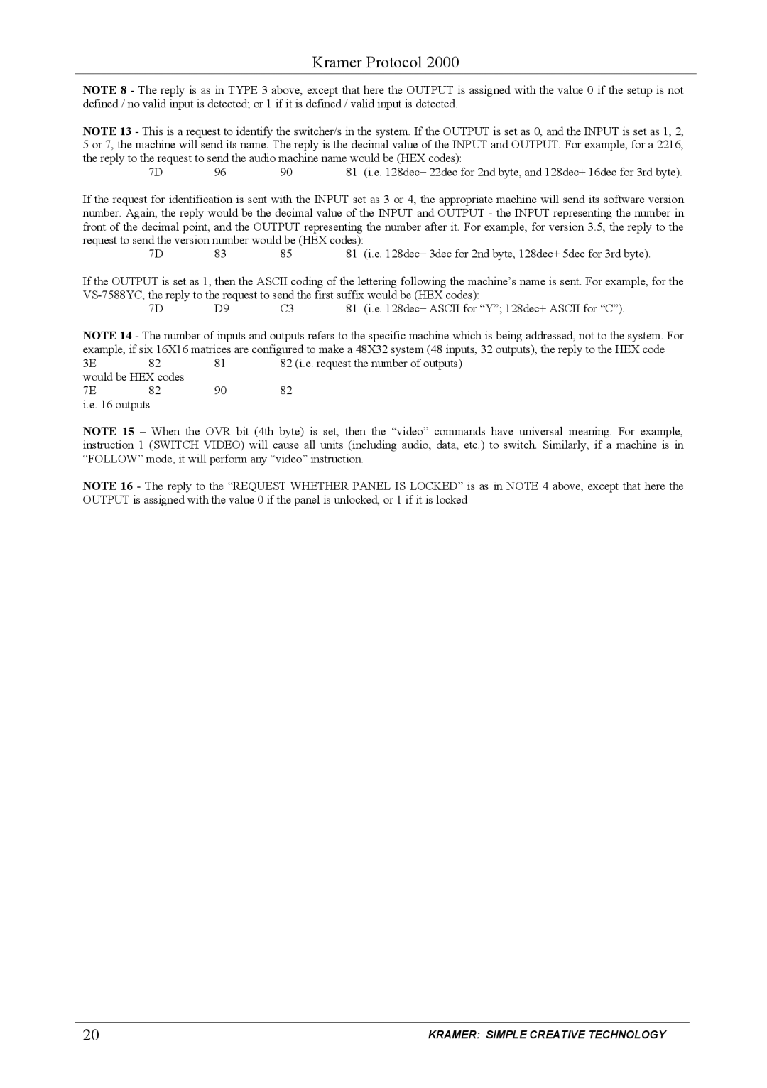 Kramer Electronics VS-66hdcp user manual Would be HEX codes Outputs 