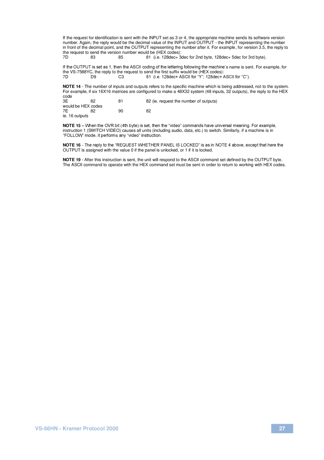 Kramer Electronics user manual VS-66HN Kramer Protocol 