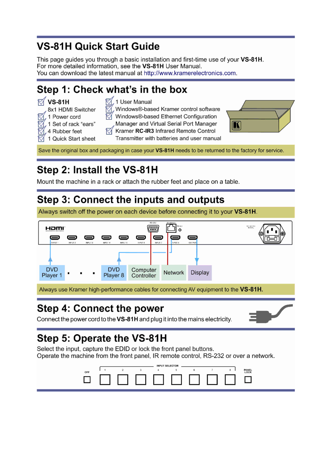 Kramer Electronics VS-81H user manual 