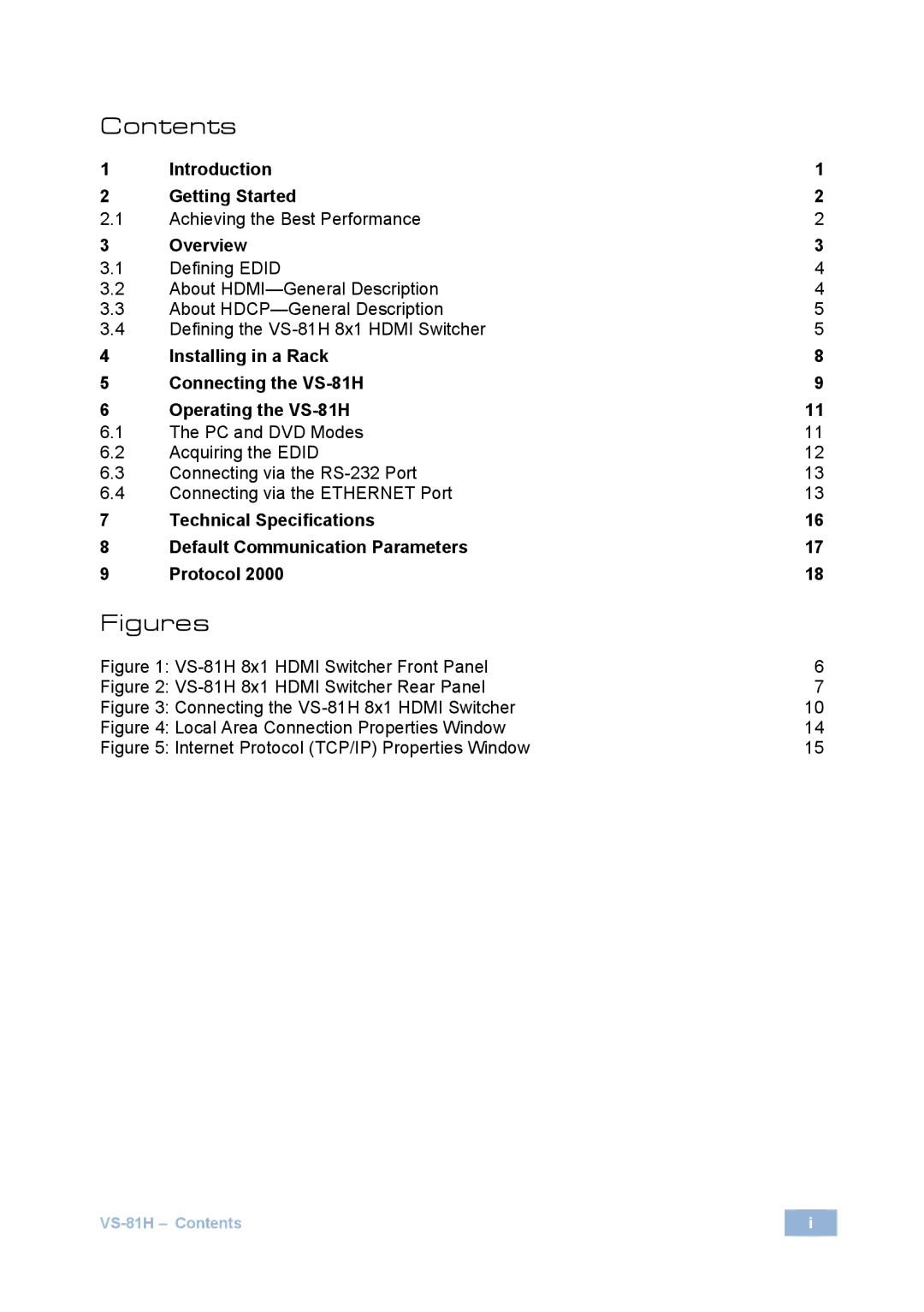 Kramer Electronics VS-81H user manual Figures 