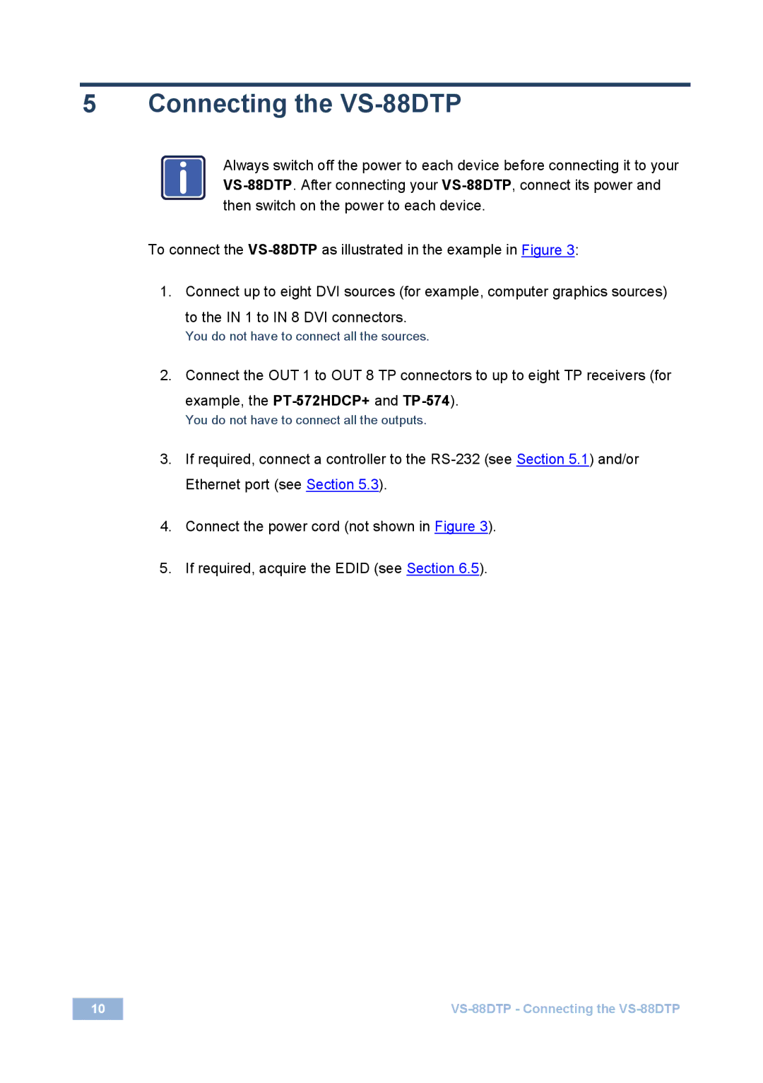 Kramer Electronics user manual Connecting the VS-88DTP 