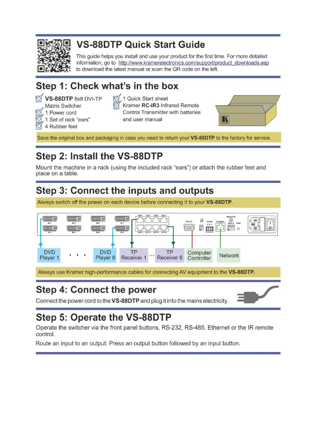 Kramer Electronics VS-88DTP user manual 