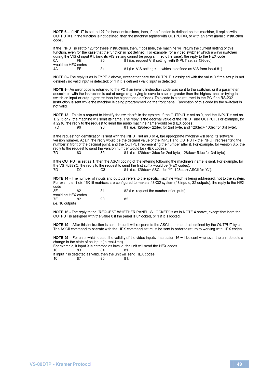 Kramer Electronics user manual VS-88DTP Kramer Protocol 