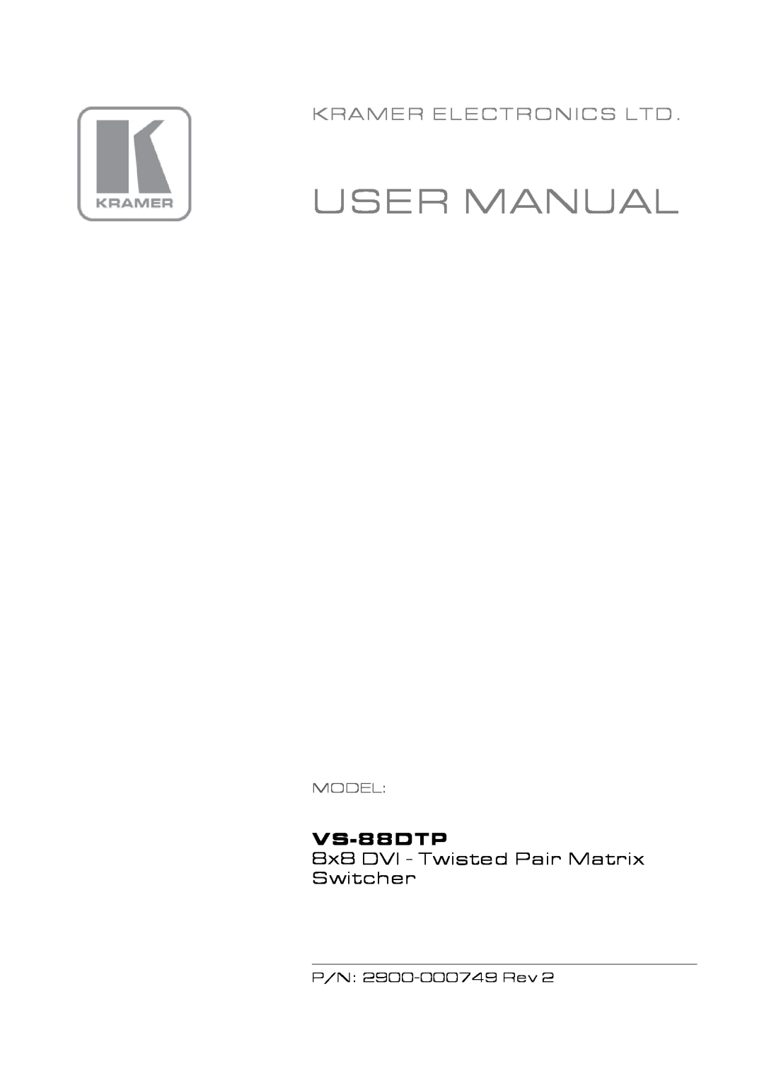 Kramer Electronics VS-88DTP user manual User Manual, 8x8 DVI - Twisted Pair Matrix Switcher, Model 