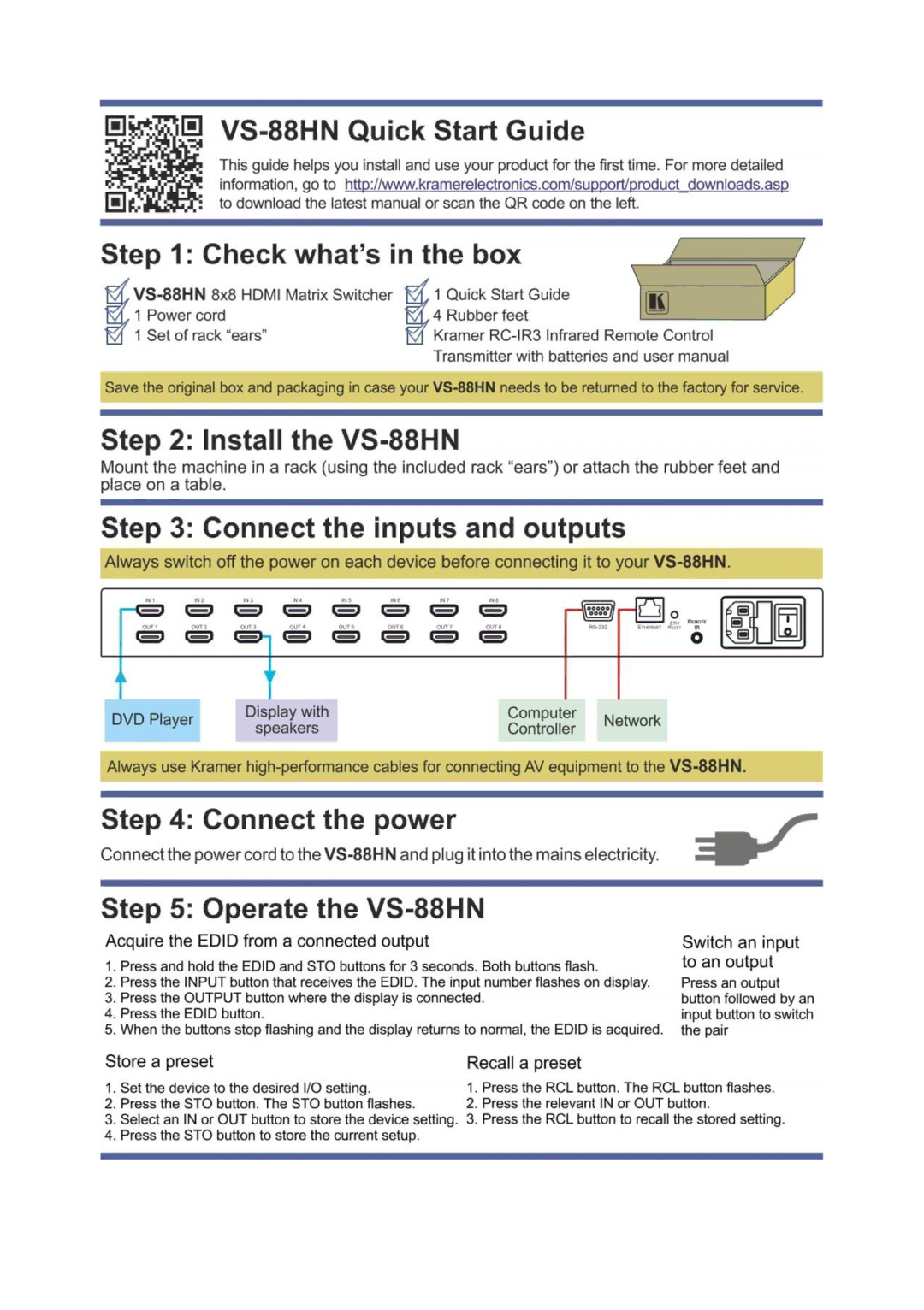 Kramer Electronics VS-88HN user manual 