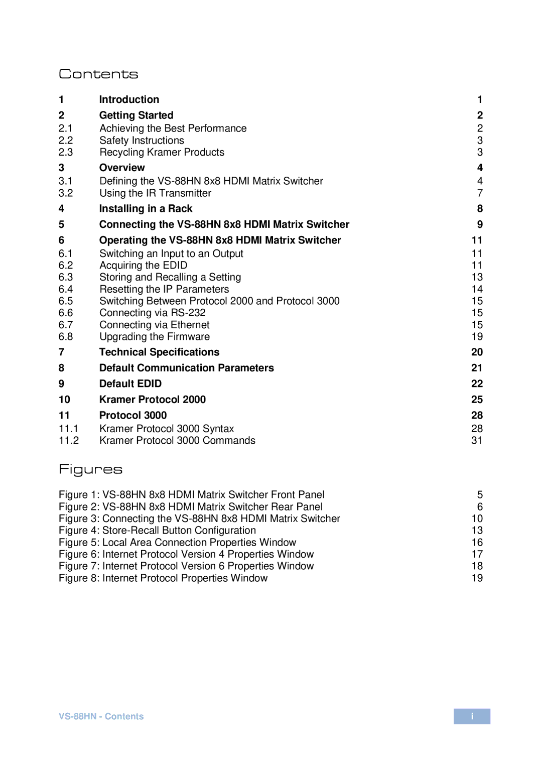 Kramer Electronics VS-88HN user manual Figures 