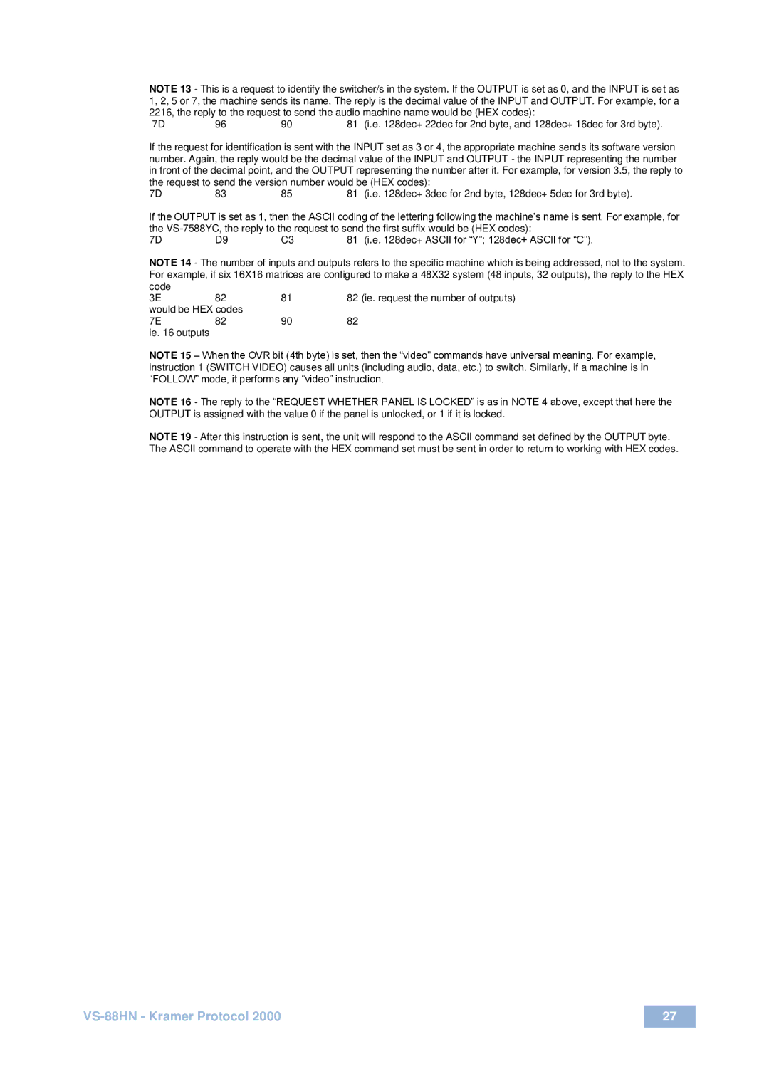 Kramer Electronics user manual VS-88HN Kramer Protocol 