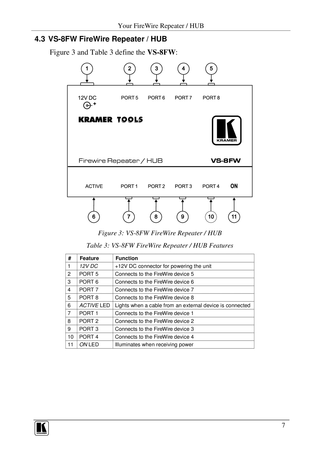 Kramer Electronics VS-4FW, VS-6FW user manual VS-8FW FireWire Repeater / HUB, Define the VS-8FW 