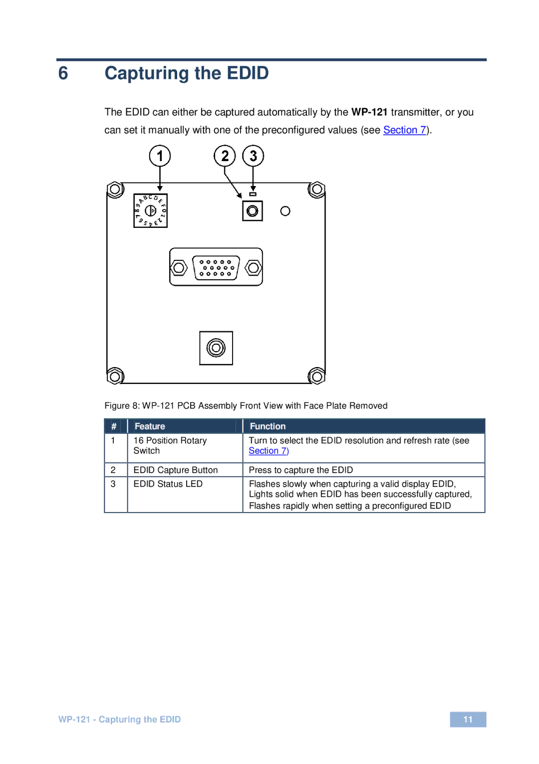 Kramer Electronics WP-121 user manual Capturing the Edid, Section 