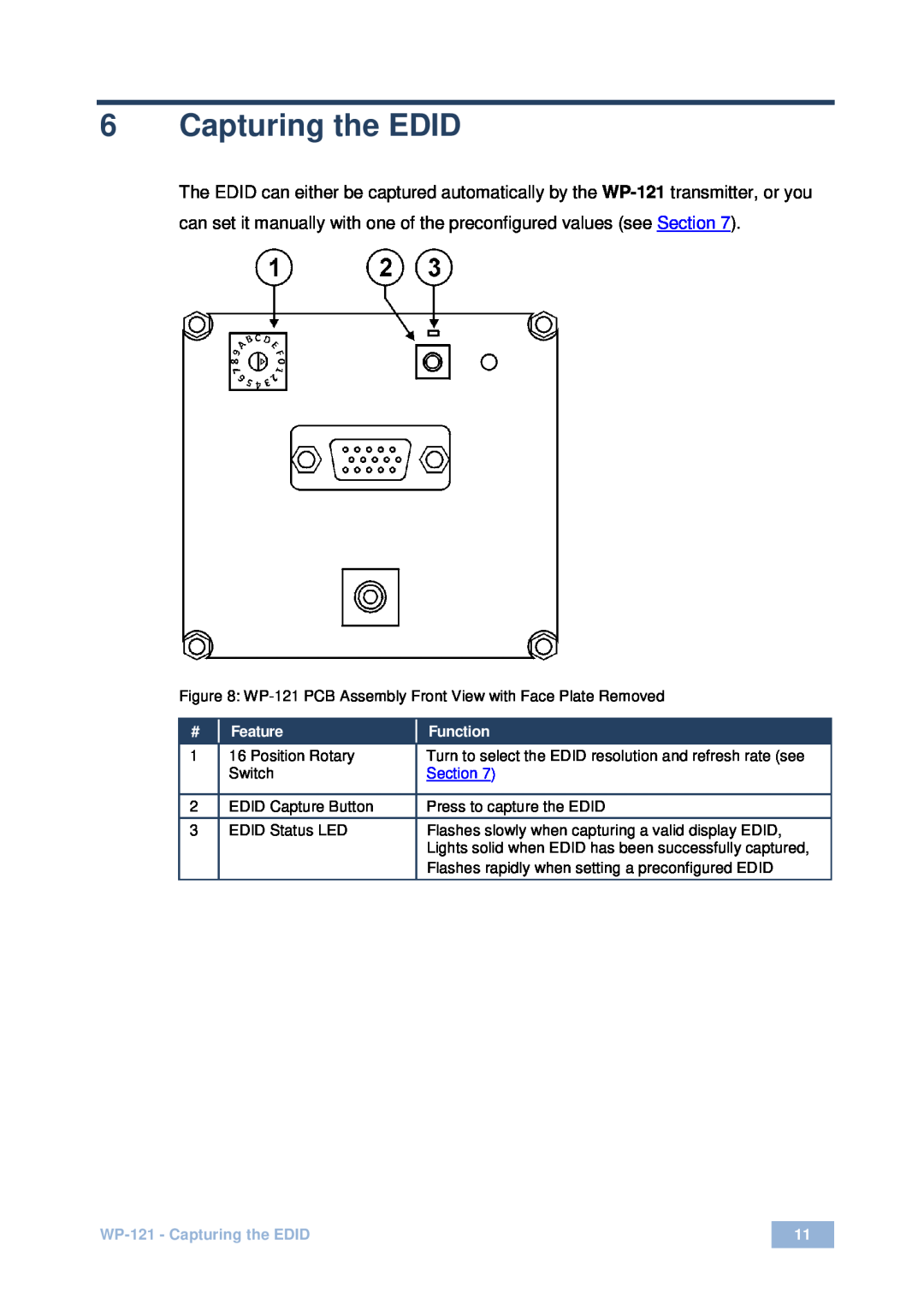 Kramer Electronics user manual Feature, Function, Section, WP-121- Capturing the EDID 