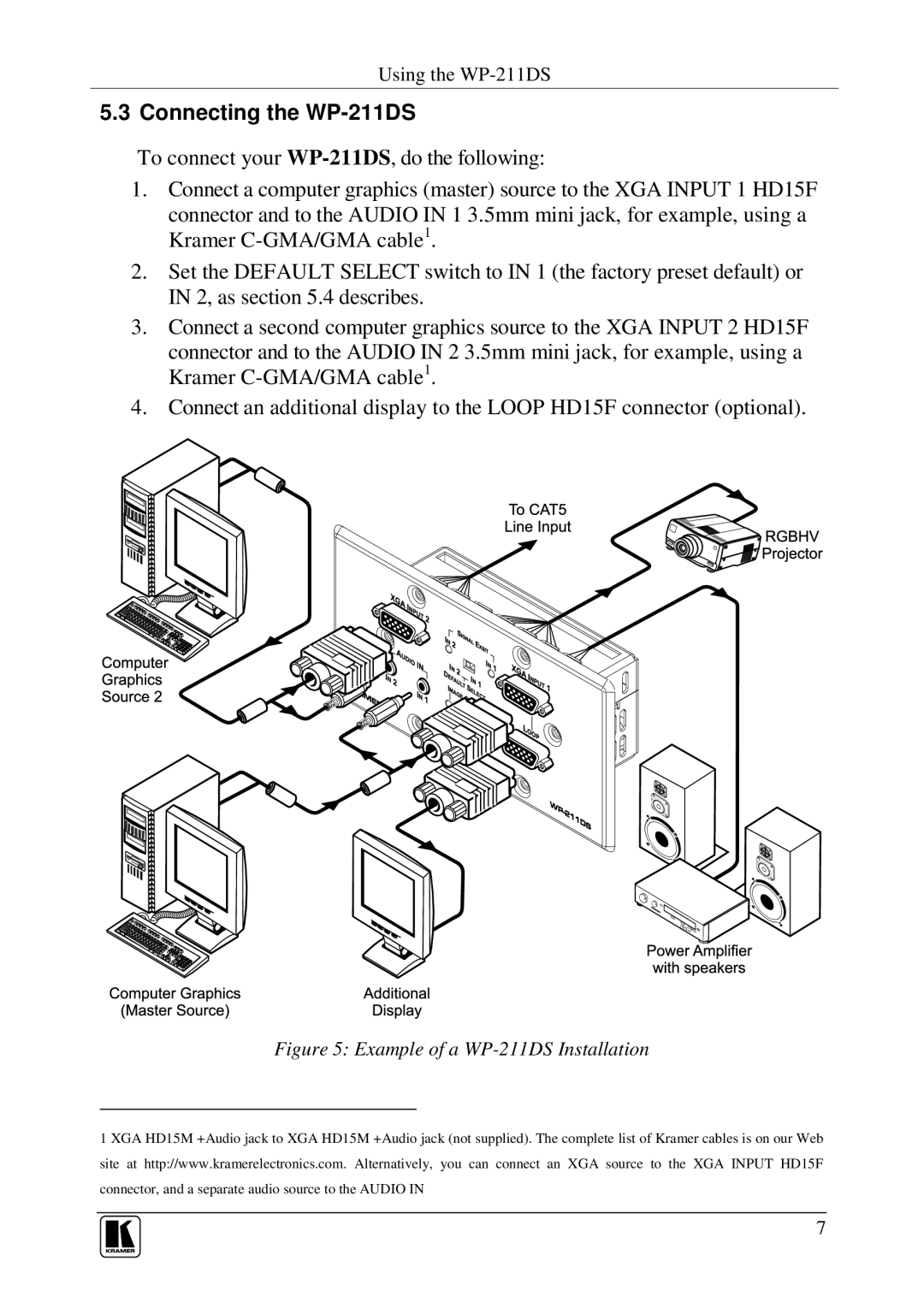 Kramer Electronics user manual Connecting the WP-211DS, Example of a WP-211DS Installation 