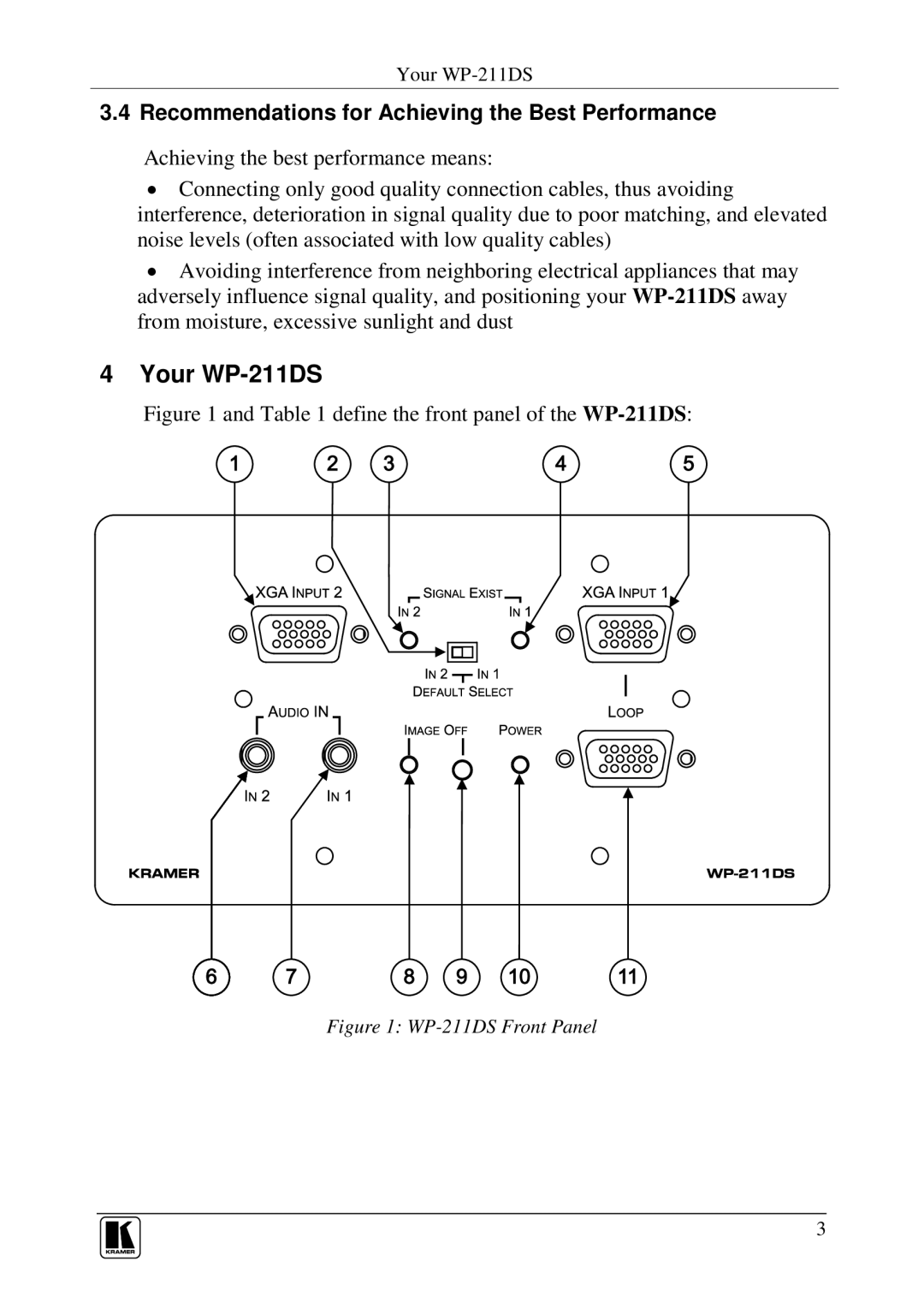 Kramer Electronics user manual Your WP-211DS, Recommendations for Achieving the Best Performance 