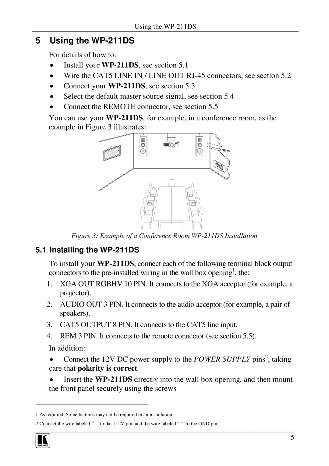 Kramer Electronics user manual Using the WP-211DS, Installing the WP-211DS 