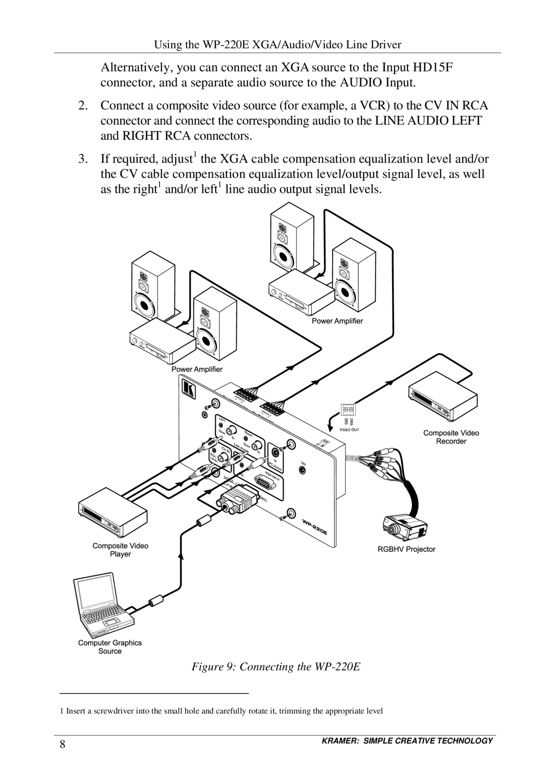 Kramer Electronics user manual Connecting the WP-220E 