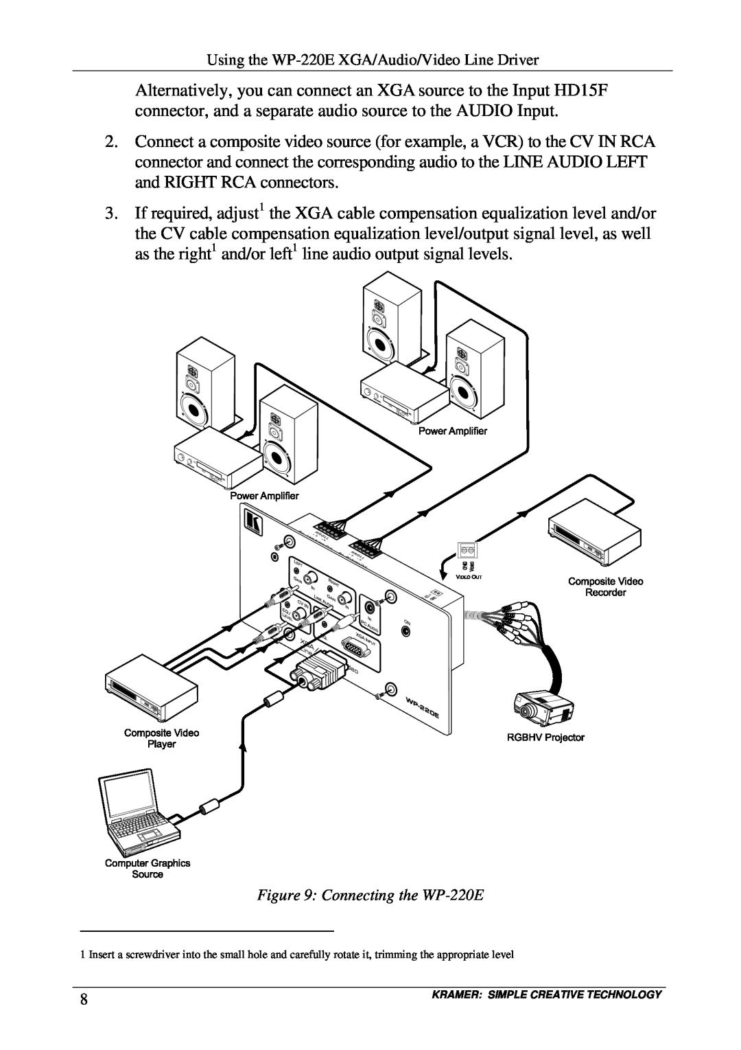 Kramer Electronics user manual Connecting the WP-220E 