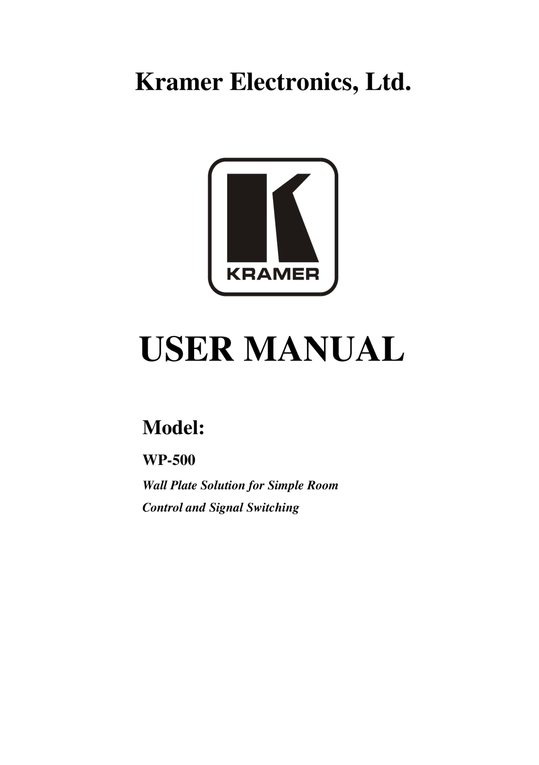 Kramer Electronics WP-500 user manual Model 