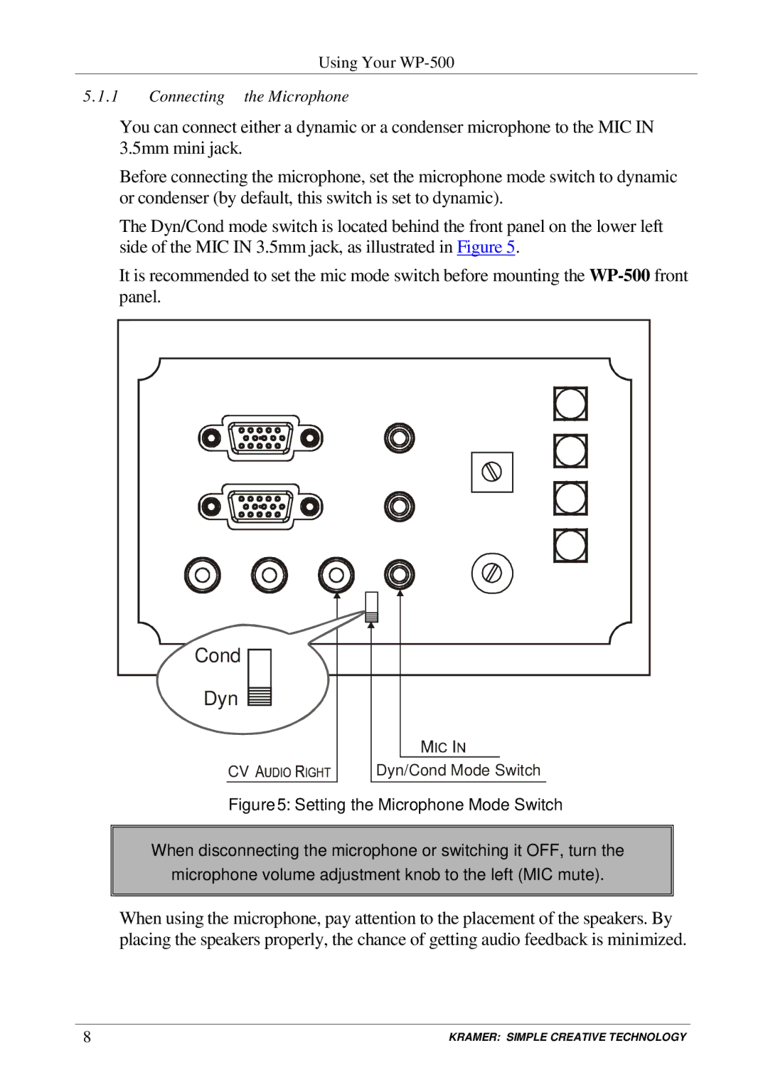 Kramer Electronics WP-500 user manual Cond Dyn 