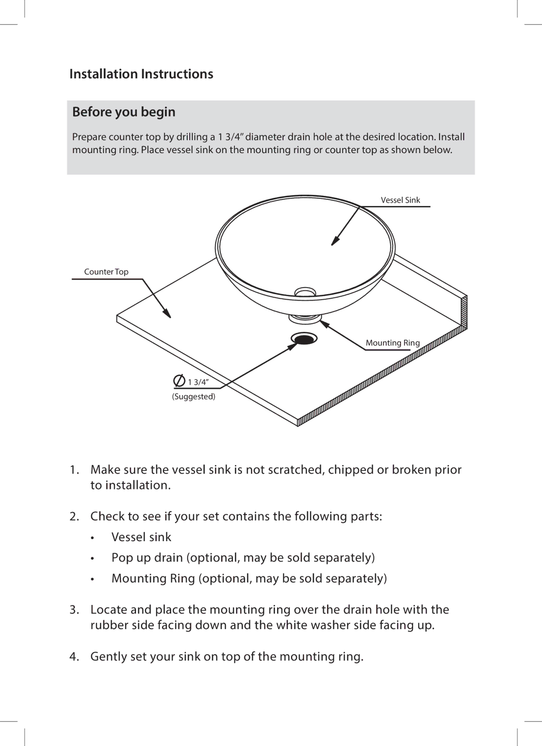 Kraus USA C-GV-398-19mm-1005ORB installation manual Installation Instructions Before you begin 