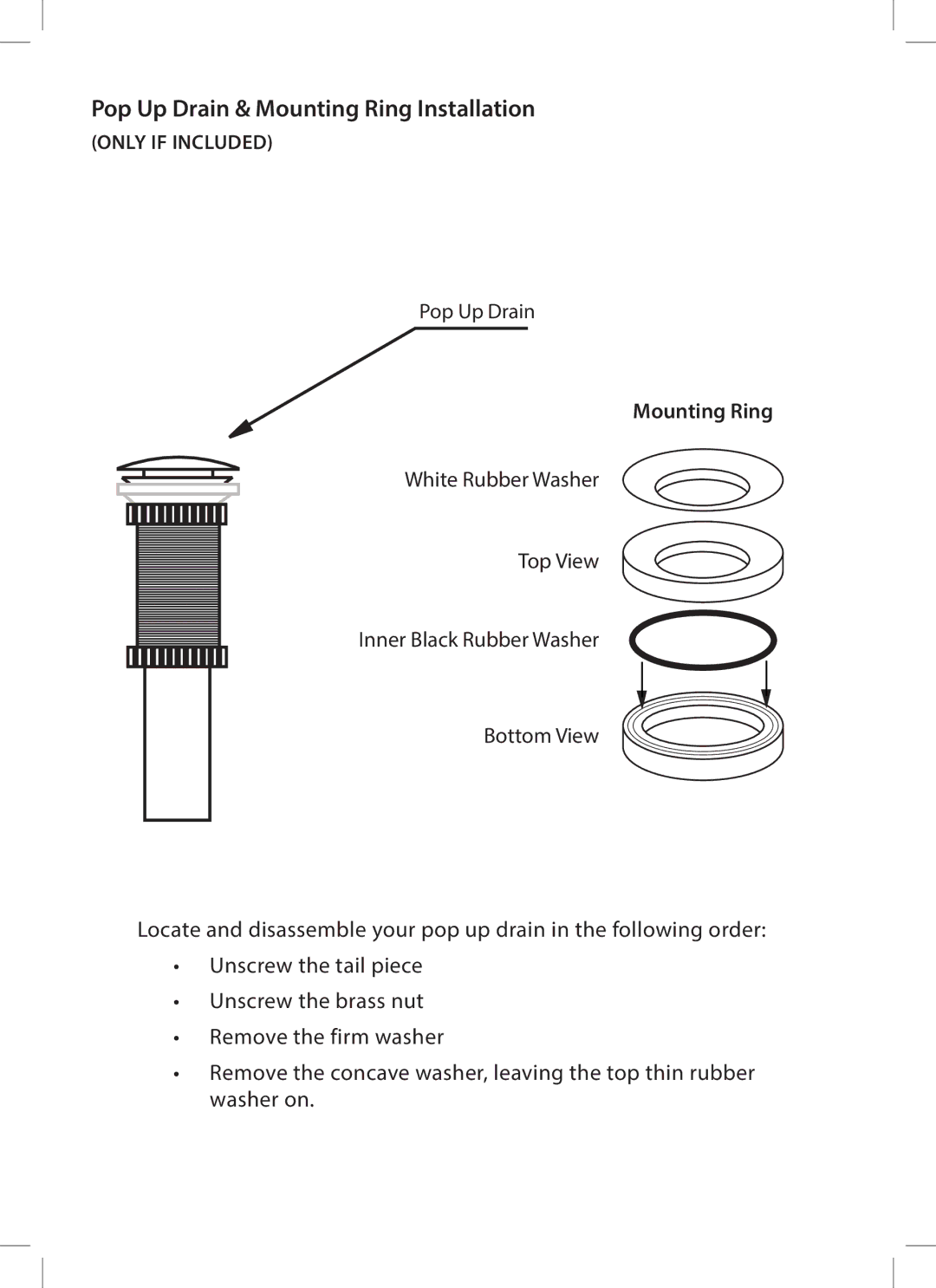 Kraus USA C-GV-398-19mm-1005ORB installation manual Pop Up Drain & Mounting Ring Installation 