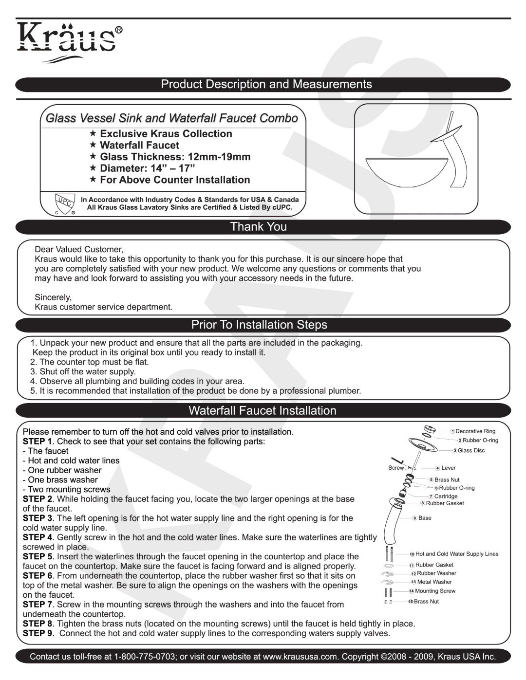 Kraus USA C-GV-399-19mm-10SN manual 