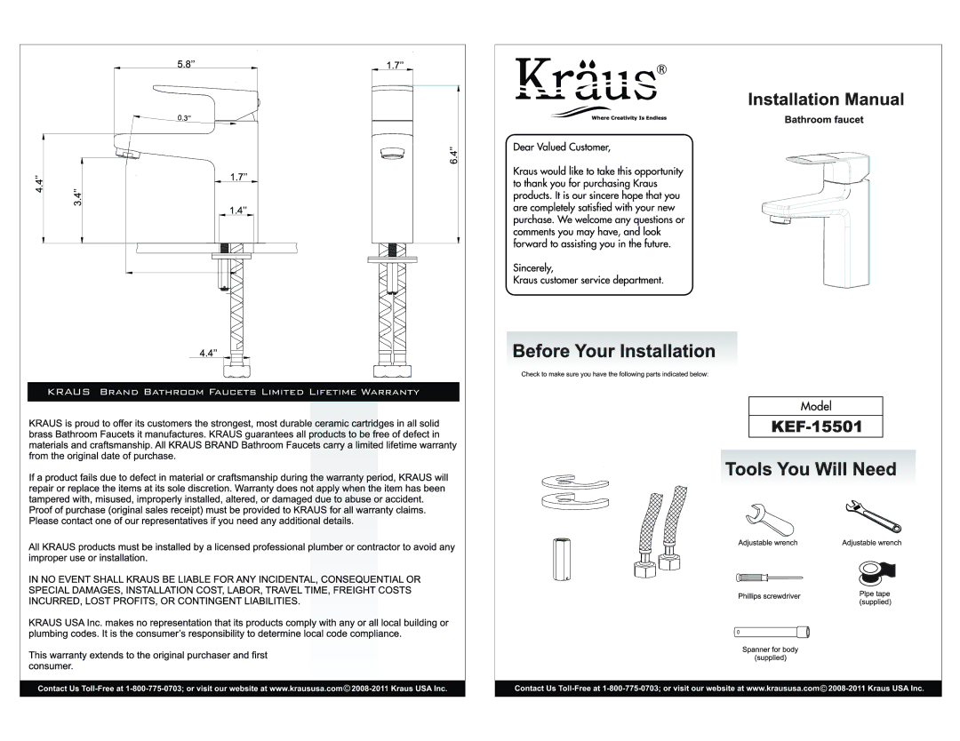 Kraus USA KEF-15501BN manual 