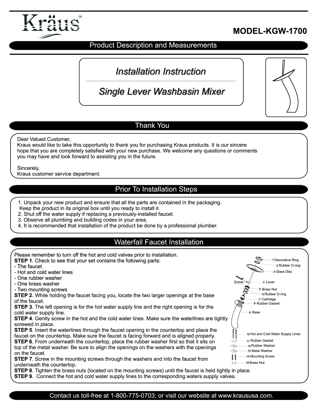 Kraus USA KGW-1700-PU-10SN-CL, KGW-1700CH-CL manual 