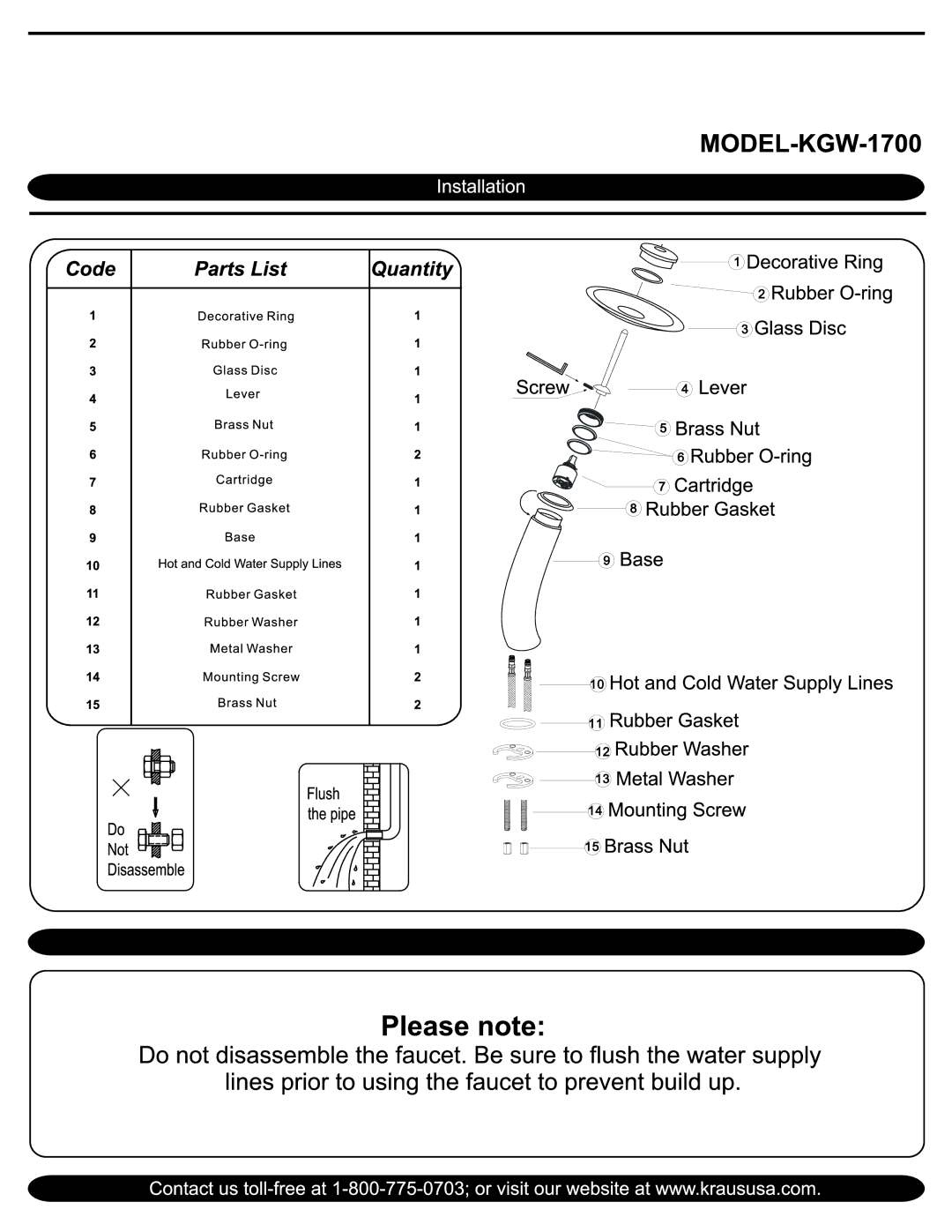 Kraus USA KGW-1700CH-CL, KGW-1700-PU-10SN-CL manual 