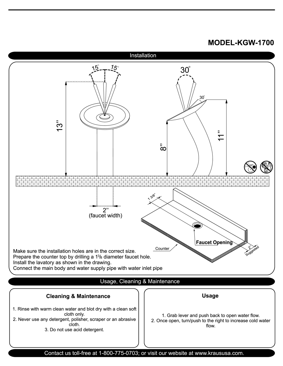 Kraus USA KGW-1700-PU-10SN-CL, KGW-1700CH-CL manual 