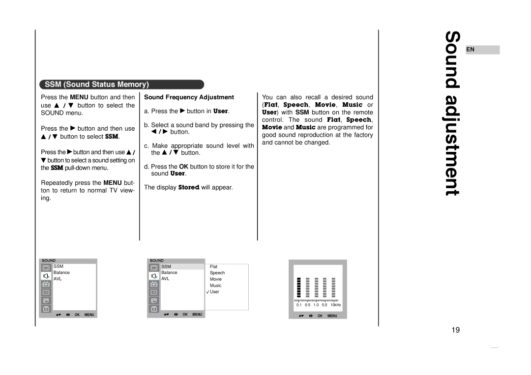 Kreisen KR-270T owner manual SSM Sound Status Memory, Sound Frequency Adjustment 